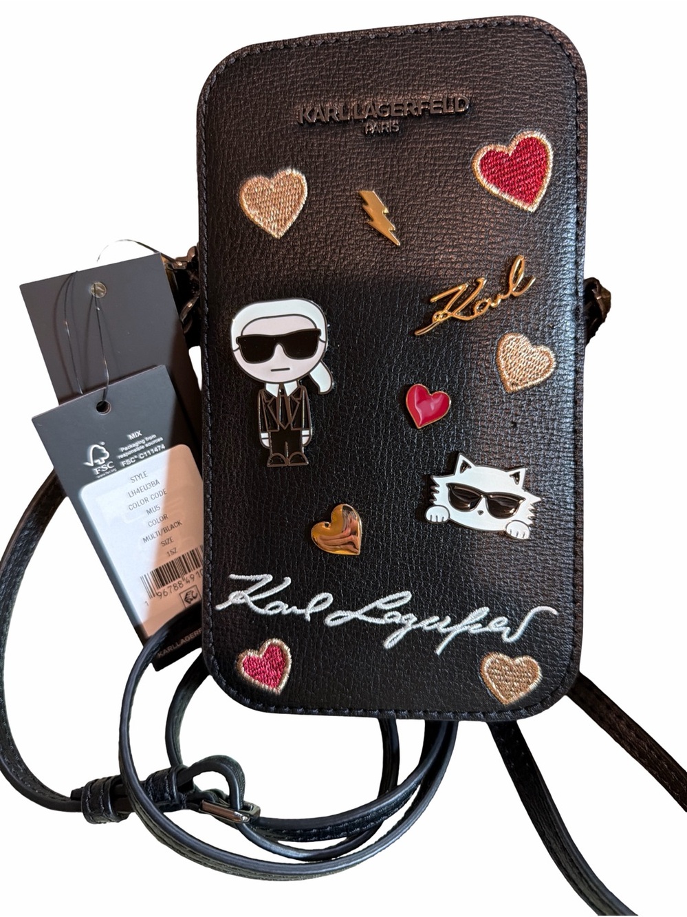 Karl Lagerfeld Maybelle Leather Crossbody Pouch with Decorative Pins